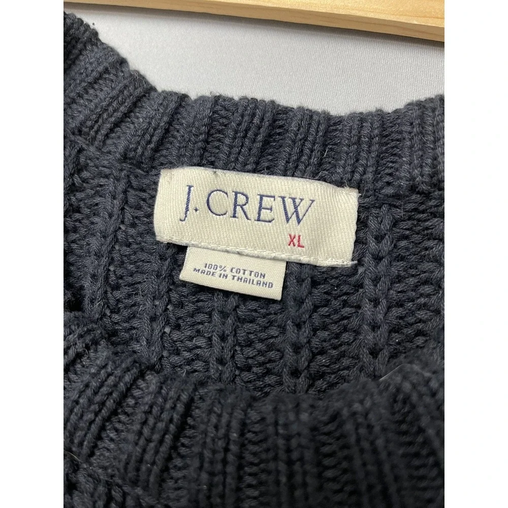 J Crew Mens Sweater XL Navy‎ Blue Fisherman Cotton Heavyweight Knit Nautical